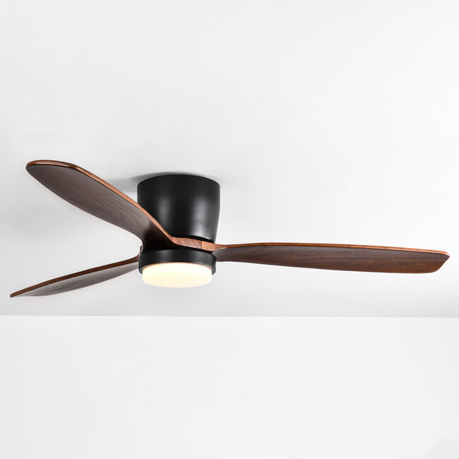 Summer/winter ceiling fan in wood with adjustable colour temperature - Flux