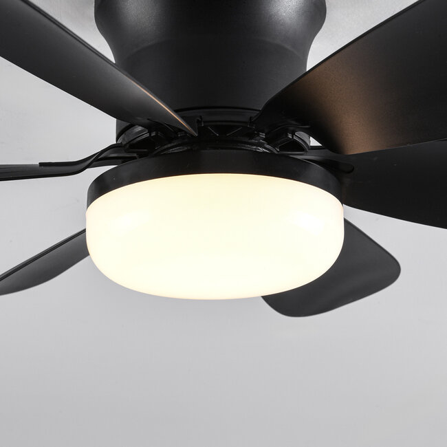 Black ceiling fan with dimmable LEDs and adjustable colour temperature - Swift