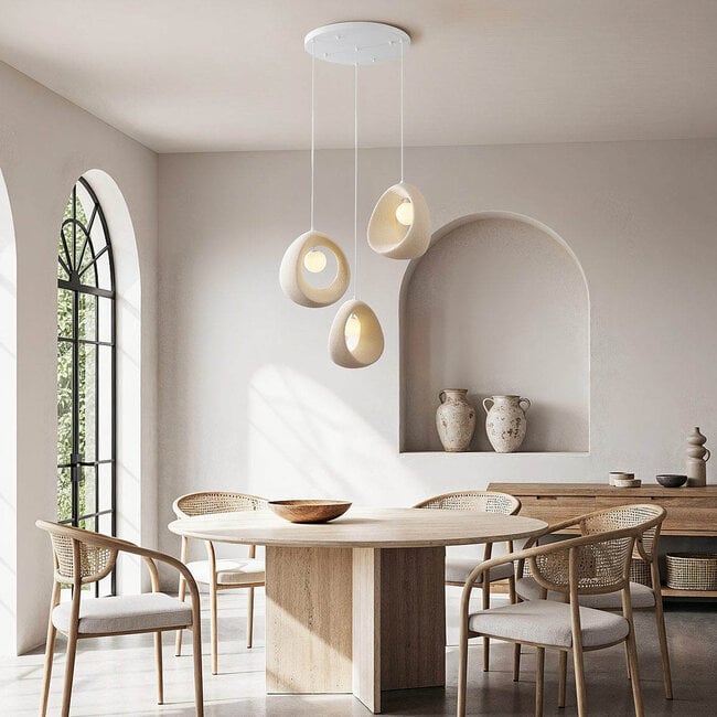 Yoru 3-light pendant light - sandy beige stone effect