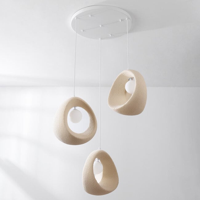 Yoru 3-light pendant light - sandy beige stone effect