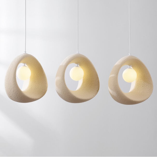 Akao 3-light pendant light - sandy beige stone effect
