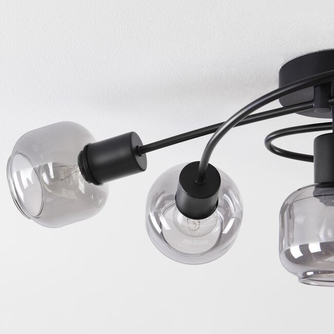 5-light ceiling light Globe - smoked glass