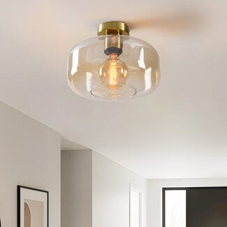 ceiling light Dome - gold with amber glass