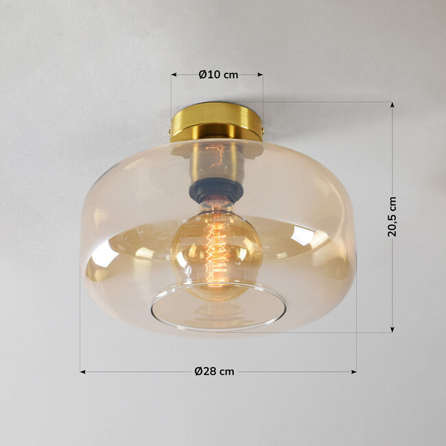 Ceiling lights Dome gold with amber glass