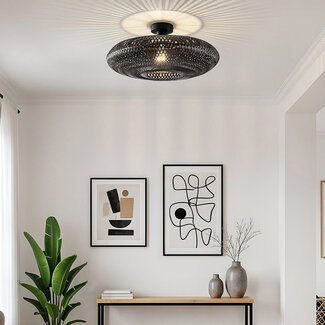 Boho-chic Yuan bamboo ceiling lamp - Black