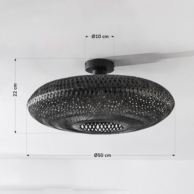 Boho chic ceiling light Yuan in handwoven bamboo – black
