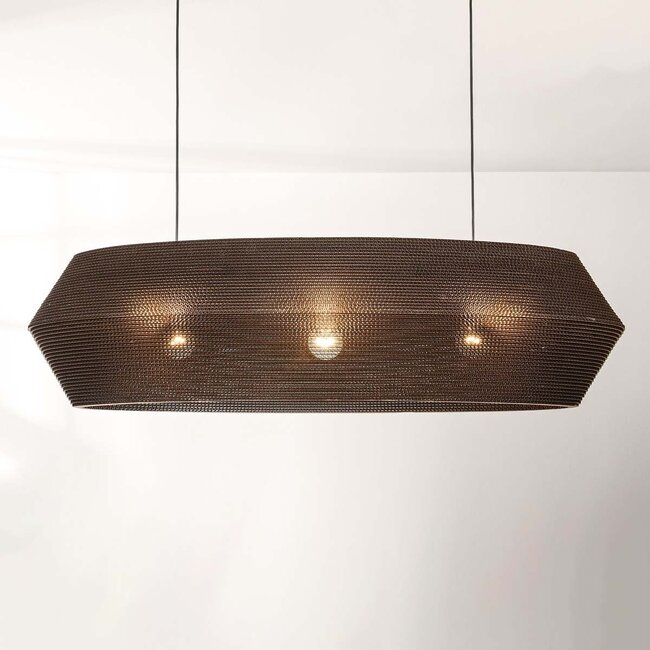 3-light pendant light Caryo in pressed paper fibre - black and natural