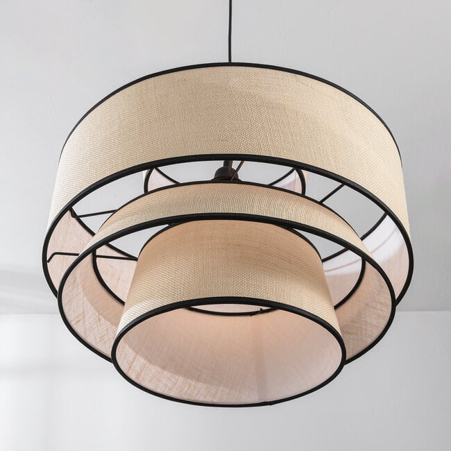 pendant light Zenza with linen shade - beige and black