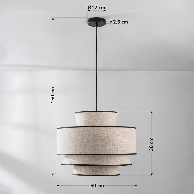 Pendant lamp in white with 3-layer fabric shade - Zenza