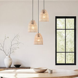 3-light pendant light Ayla in rattan - black and natural