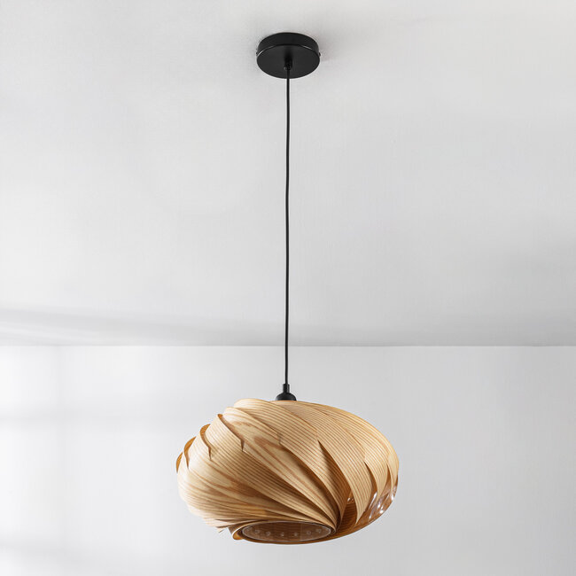Sorella pendant lamp designer lighting with light brown wood effect shade