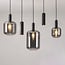 5-light pendant light Yoku - black with smoked glass