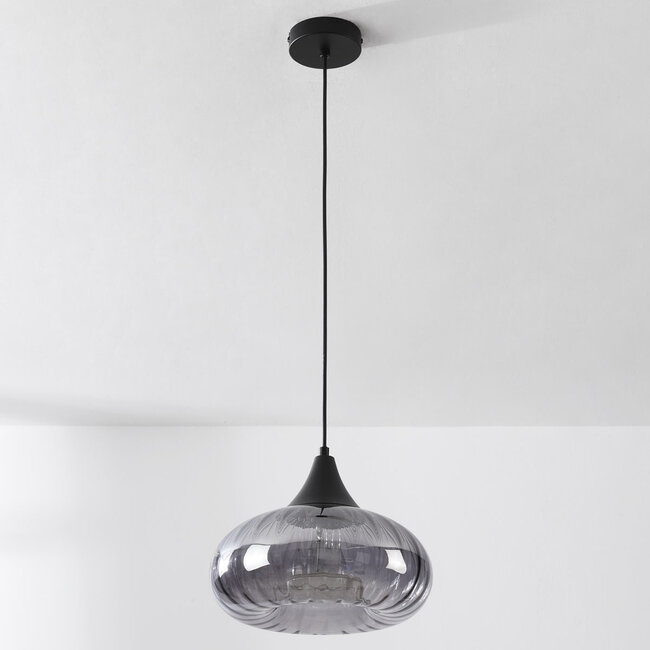 Black pendant lamp Ori black with striped smoked glass