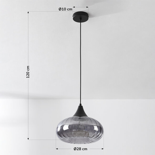 Black pendant lamp Ori black with striped smoked glass