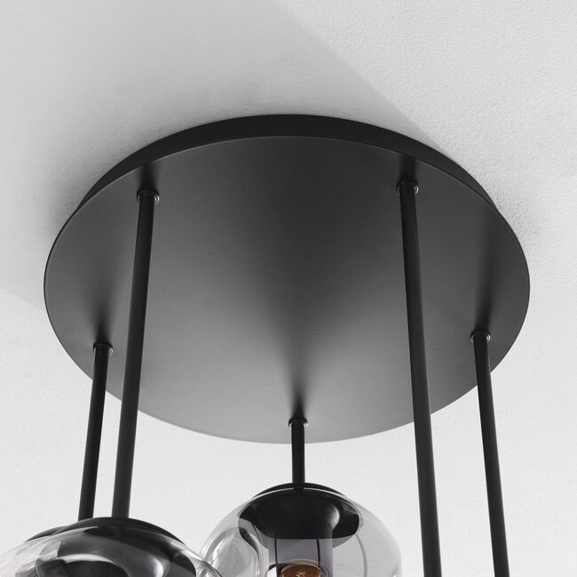 5-light ceiling light Glo - smoked, amber and clear glass