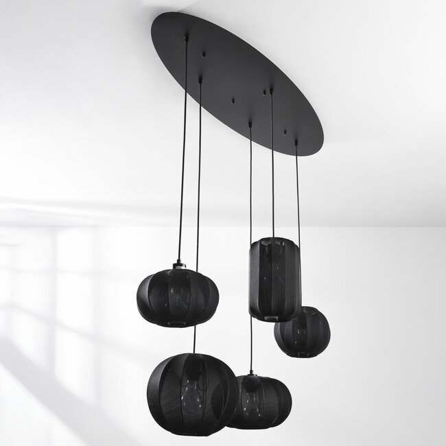5-light Japandi pendant lamp Karima - Black