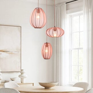 3-light pendant light Velora with fabric shades - soft pink