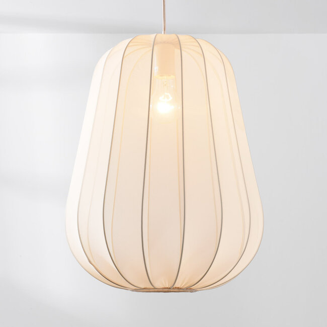 Mousa fabric pendant lamp – Japandi style with teardrop-shaped light beige shade