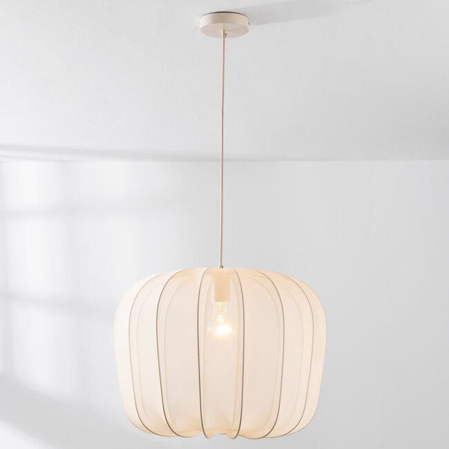 Wivra fabric pendant lamp – Japandi style with light beige shade in a soft square shape