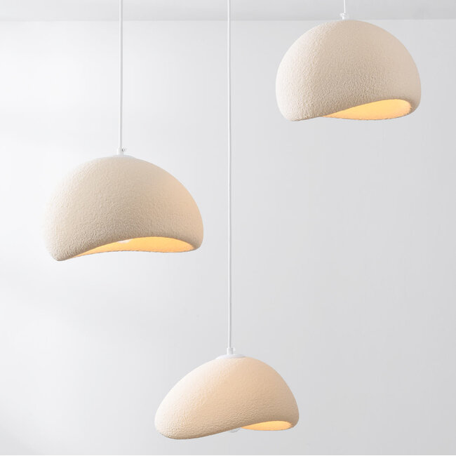 3-light Wabi-Sabi pendant lamp Ishi with sand beige stone effect - 3 x 30 cm