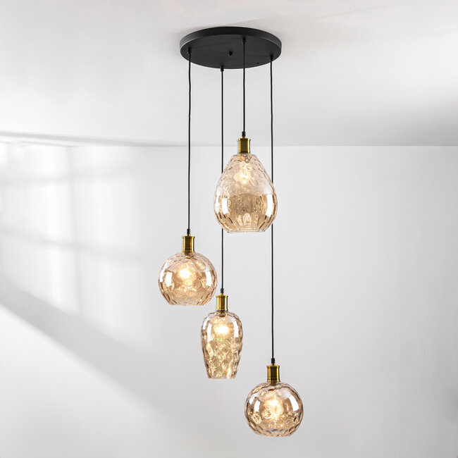 Design pendant light Nilo – 4-light Amber glass with curve
