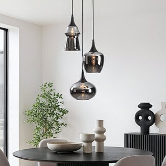 3-light pendant light Zian - black with smoked glass and mirror effect