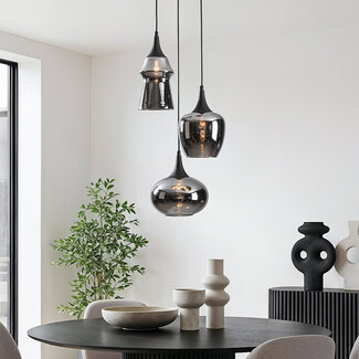 Design pendant light Zian – 3-light black with smoked glass and mirror effect in various shapes