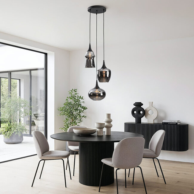 Design pendant light Zian – 3-light black with smoked glass in various shapes