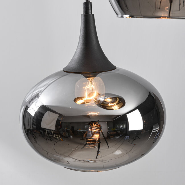 Zian pendant lamp design – 3-light, black with smoked glass in various shapes