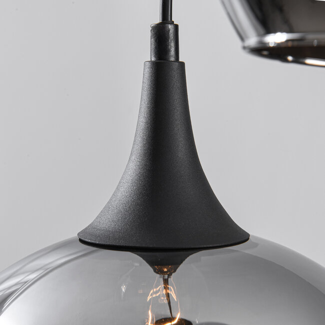 3-light pendant light Zian - black with smoked glass and mirror effect