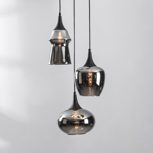 Design pendant light Zian – 3-light black with smoked glass in various shapes