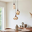 Zian pendant lamp design – 3-light, black with wood effect and amber glass in various shapes