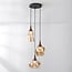 3-light pendant light Zian - black, wood look and amber glass in various shapes