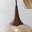 Design pendant light Zian – 3-light black with wood effect and amber glass in various shapes