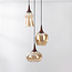 Design pendant light Zian – 3-light black with wood effect and amber glass in various shapes