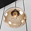 Lior pendant lamp in black with wood effect and amber glass in various shapes – 6-light
