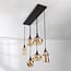 6-light pendant light Lior black - wood look and amber glass in various shapes