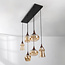 Pendant light Lior black with wood effect and amber glass in various shapes – 6-light