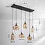 6-light pendant light Lior black - wood look and amber glass in various shapes
