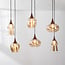 6-light pendant light Lior black - wood look and amber glass in various shapes