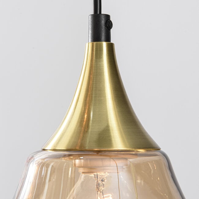 6-light pendant light Lior - gold with amber glass