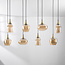 Pendant light Cael gold with amber glass in various shapes – 8-light
