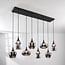 8-light pendant light Cael - black with smoked glass and mirror effect