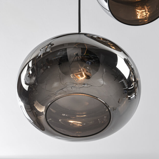 Cael pendant light in black with smoked glass and mirror effect in various shapes – 8-light