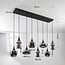 8-light pendant light Cael - black with smoked glass and mirror effect