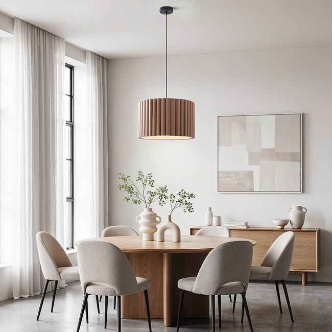 Modern Ripla pendant lamp with round linen shade – mocha brown