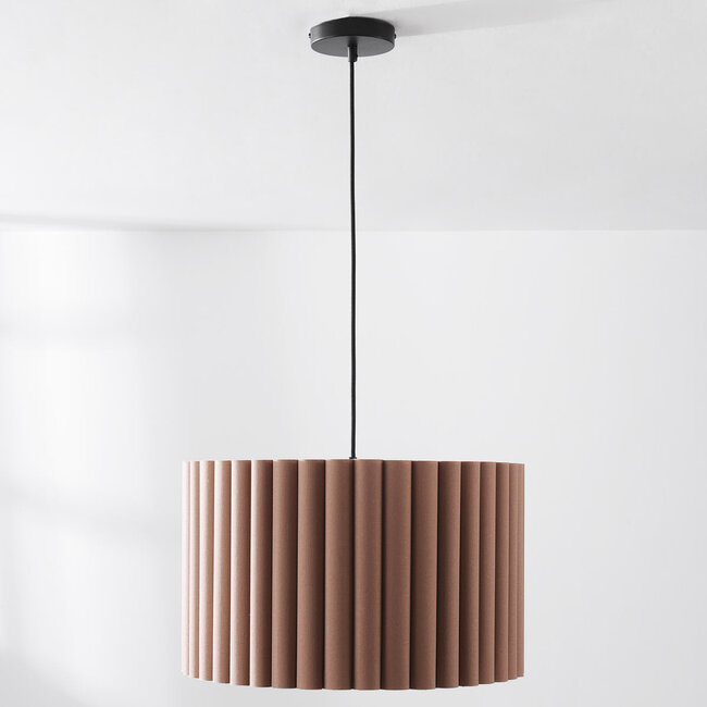 Modern pendant light Ripla with round linen shade - mocha brown