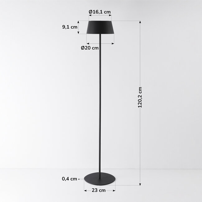 Rivet outdoor floor lamp with rechargeable solar reading light – black