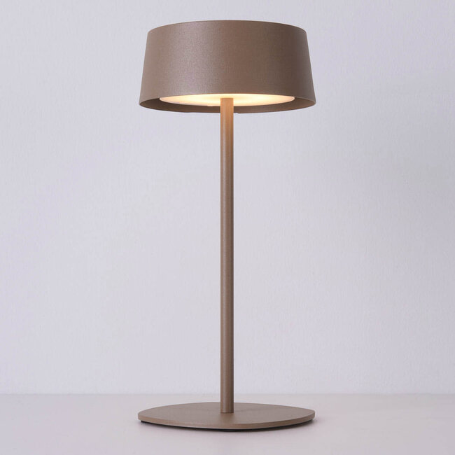 Rechargeable table lamp Auris in taupe with integrated dimmable LED