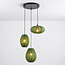 3-light Japandi pendant lamp with green fabric lanterns - Fabrica